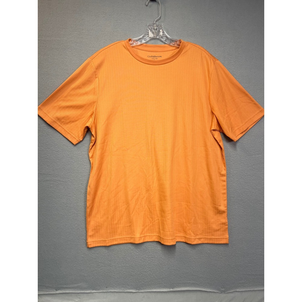 Croft & Barrow Easy Care Orange Ribbed Short Sleeve Crew Neck Top Large